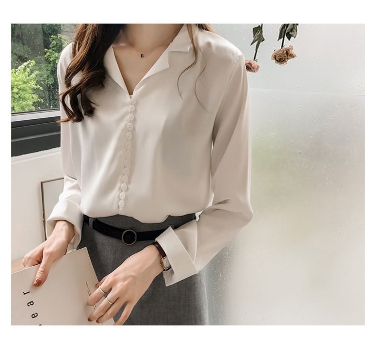 Plain Collared Long-Sleeve Shirt
