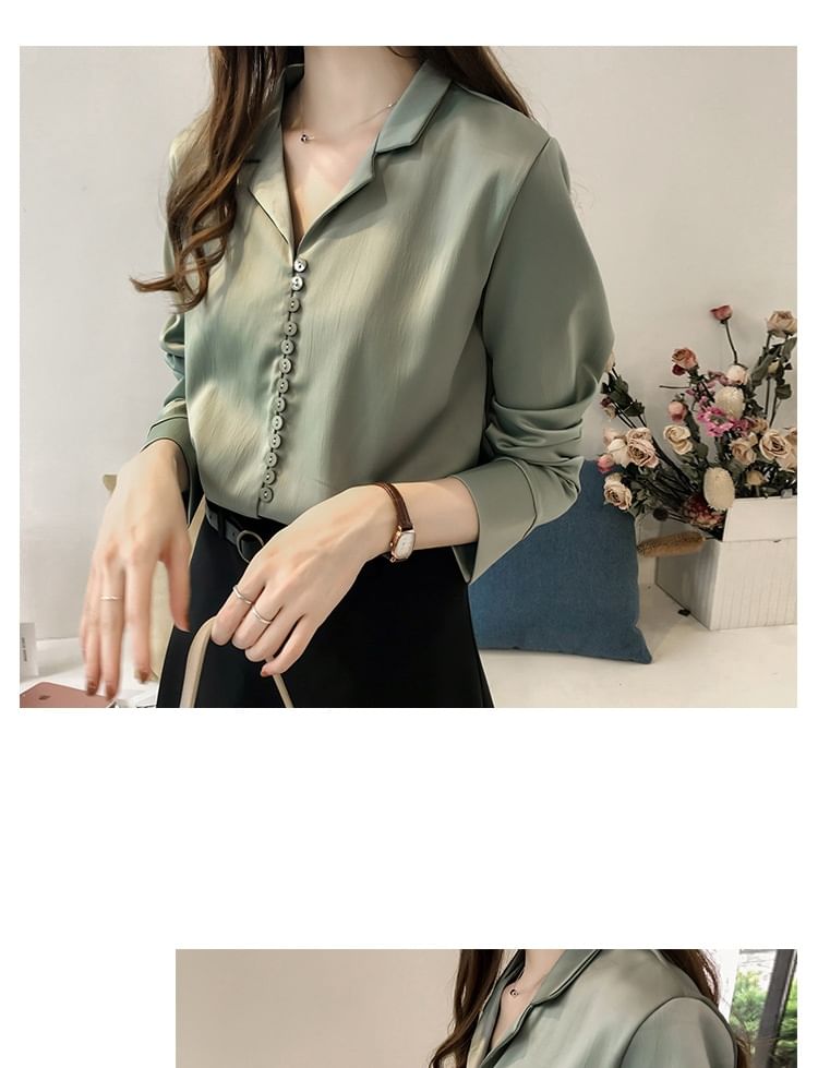 Plain Collared Long-Sleeve Shirt