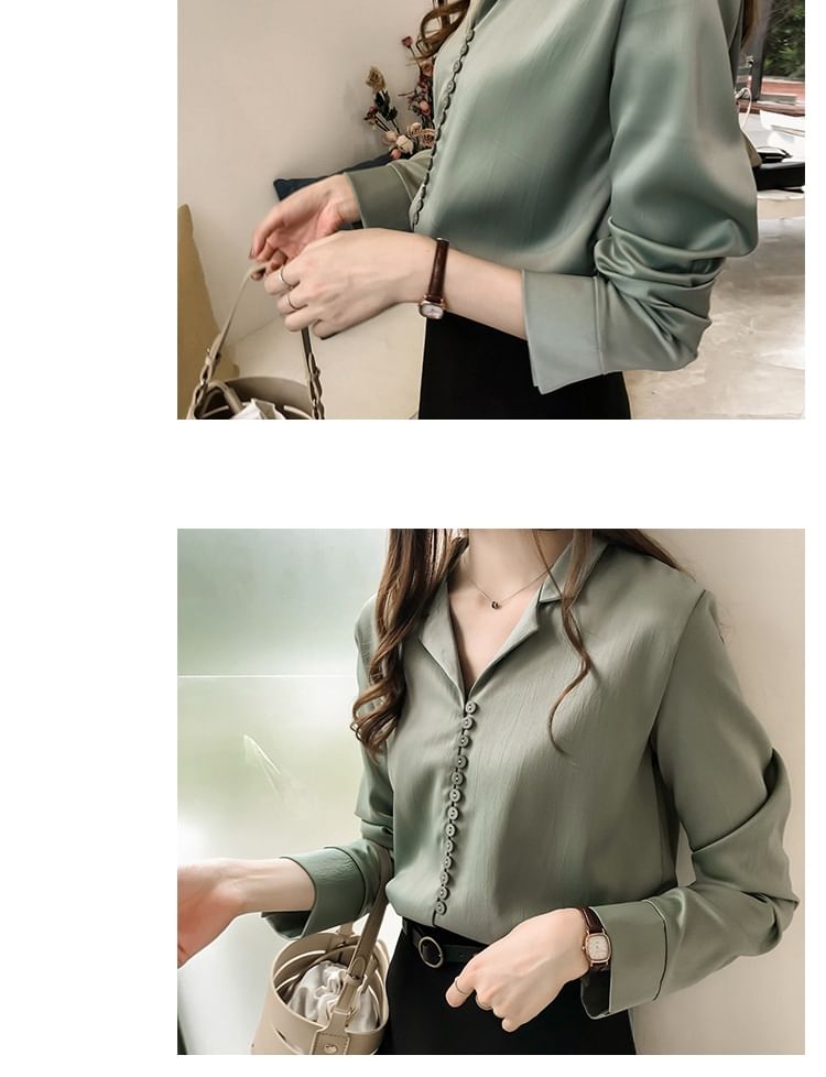 Plain Collared Long-Sleeve Shirt