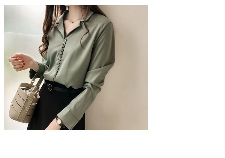 Plain Collared Long-Sleeve Shirt