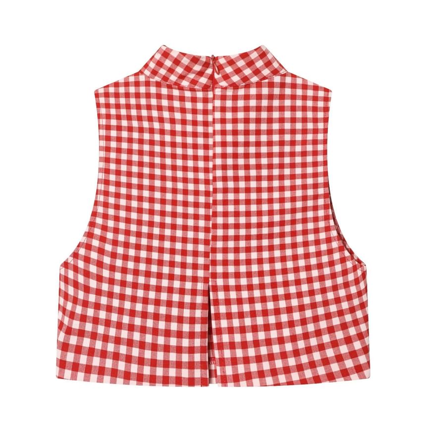 Mock Neck Gingham Slit Crop Tank and Ruched Straight Leg Capri Set