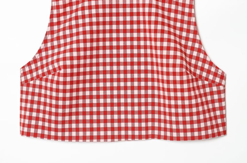 Mock Neck Gingham Slit Crop Tank and Ruched Straight Leg Capri Set