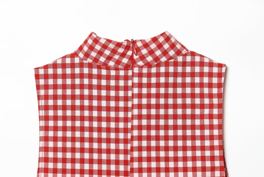 Mock Neck Gingham Slit Crop Tank and Ruched Straight Leg Capri Set