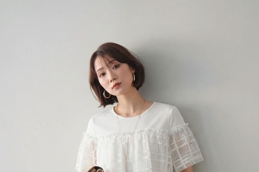 Sheer Panel Plaid Round-Neck Tee