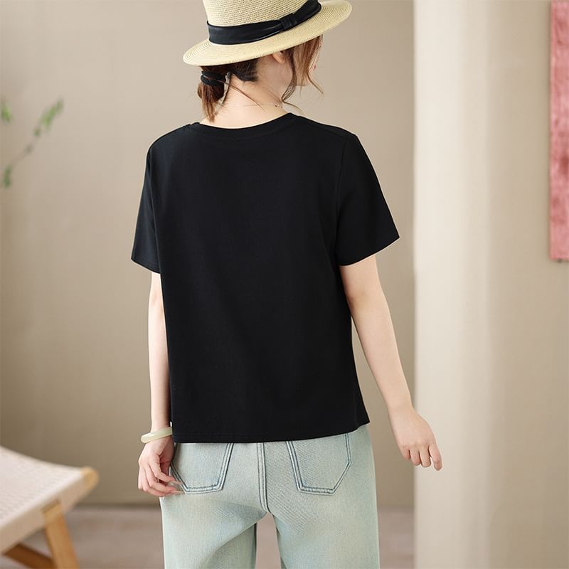 Ruched Round-Neck Short-Sleeve Tee