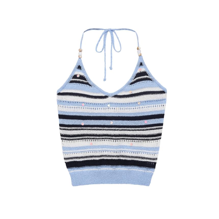 Striped Halter Neck Knit Top