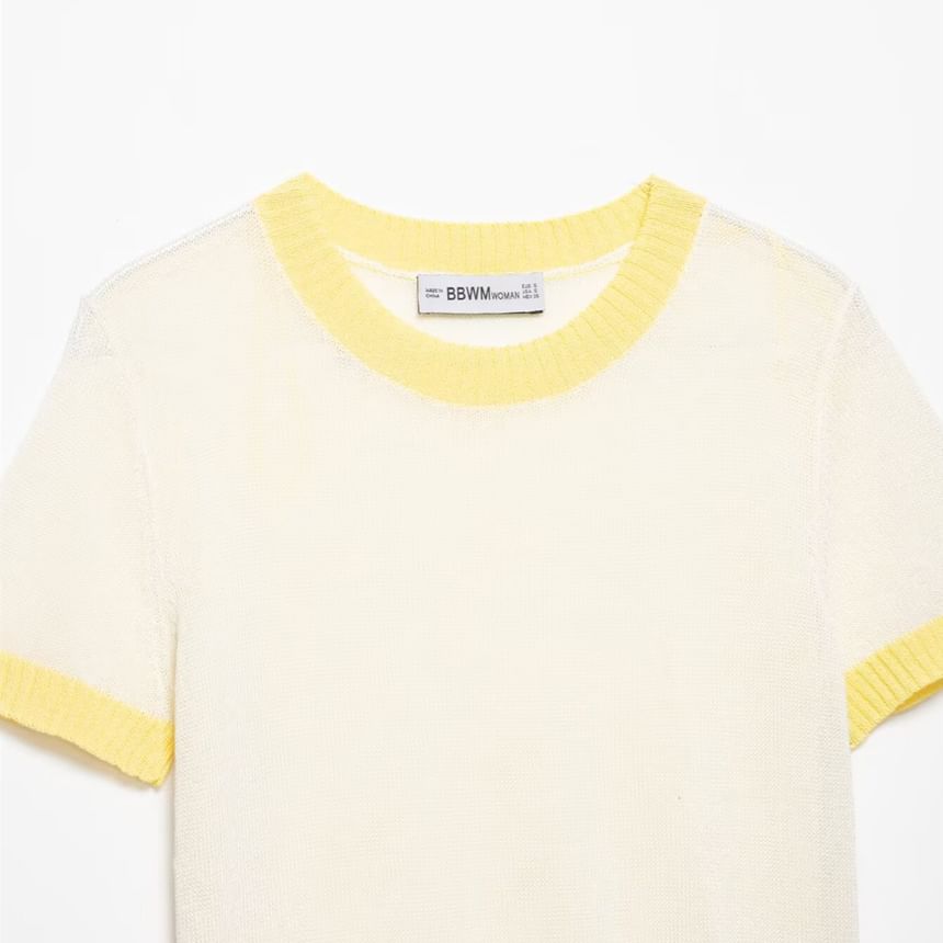 Two-Tone Crewneck Tee with Short Sleeves