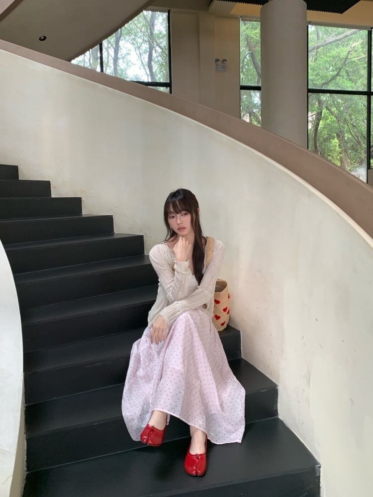 Mid Rise Dotted Maxi A-Line Skirt