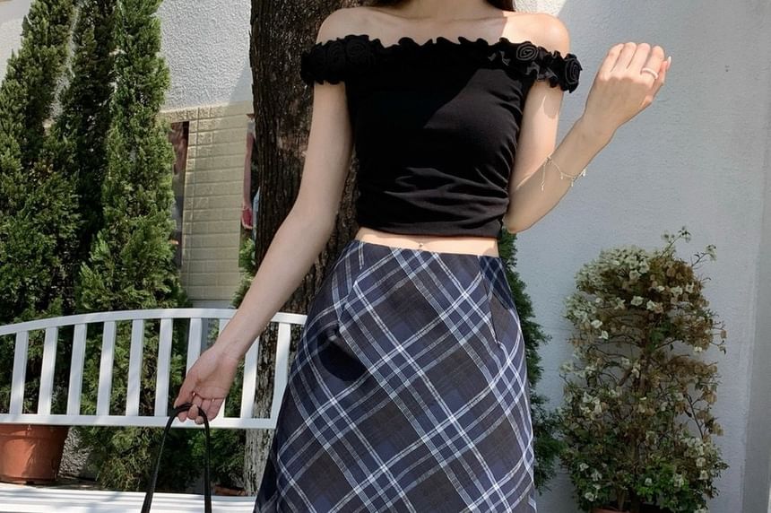 Mid Waist Plaid Sheer A-Line Skirt