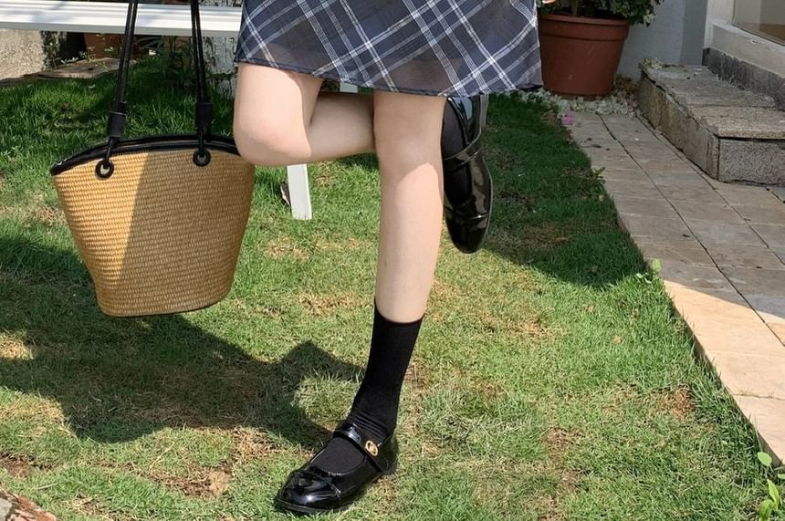 Mid Waist Plaid Sheer A-Line Skirt