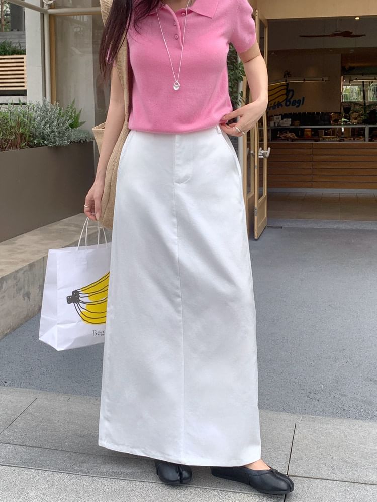 Mid Waist Plain Maxi Skirt