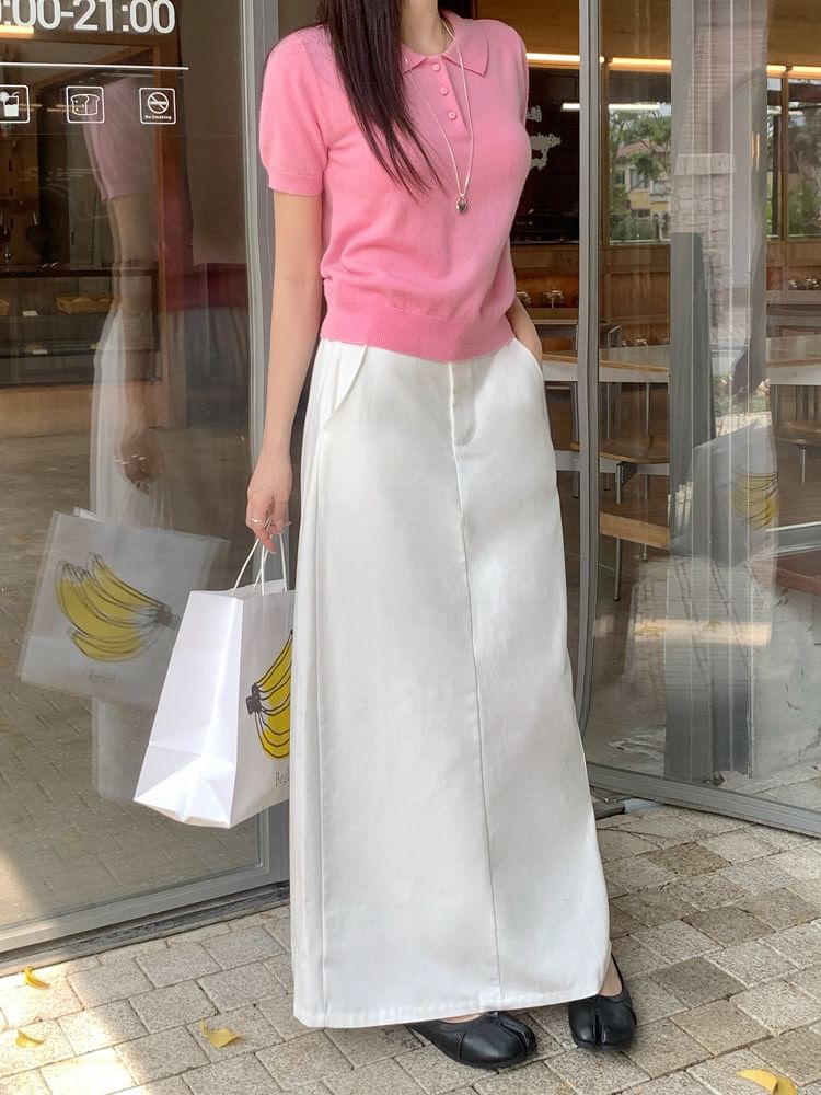 Mid Waist Plain Maxi Skirt