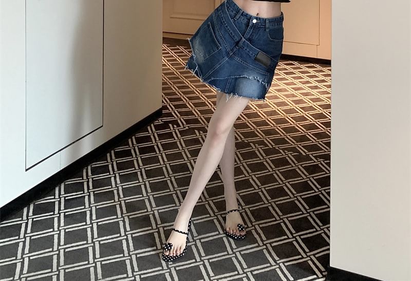 Mid Waist Denim Mini Overlay Skirt