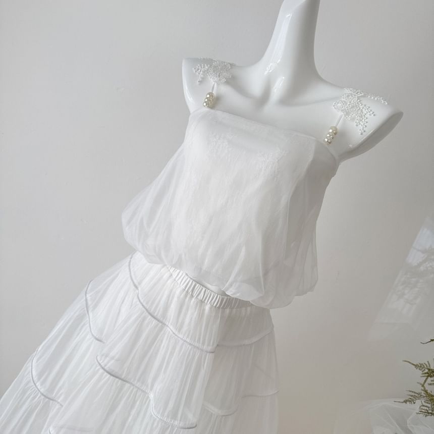 Set: Lace Crop Camisole Top + High Waist Maxi A-Line Skirt