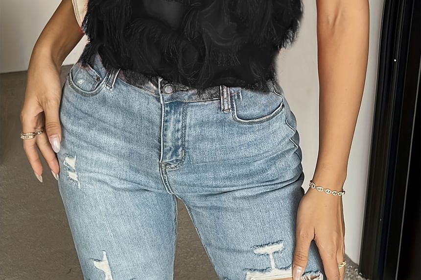 Sleeveless Halter Neck Fringe Trim Top Plain