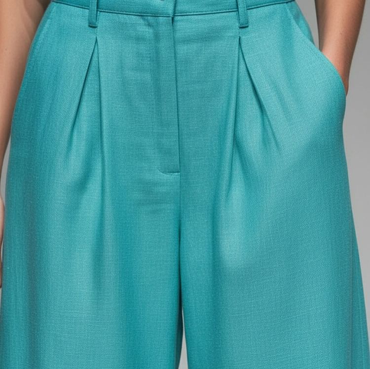 Sleeveless Stand Collar Button Top with Pleated Wide Leg Pants Set