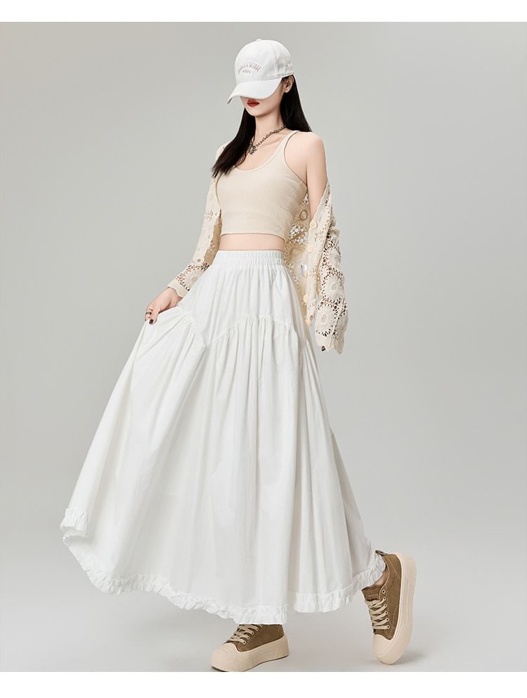 High Waist Ruffle Maxi A-Line Skirt