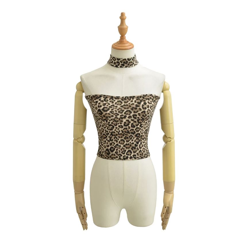 Leopard Print Halter Neck Crop Camisole