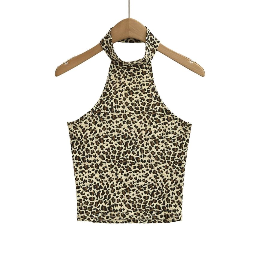 Leopard Print Halter Neck Crop Camisole