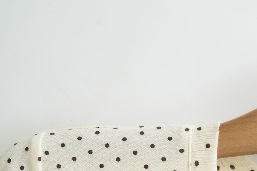 Dotted Crew Neck Crop T-Shirt with Short Sleeves