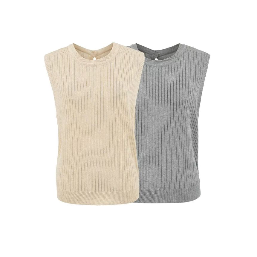 Round Neck Ribbed Knit Sleeveless Top