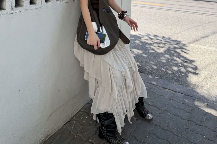 Low Rise Asymmetrical Plain Midi A-Line Skirt