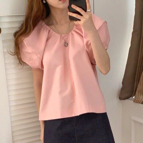 Ruched Scoop Neck Top with Short Sleeves