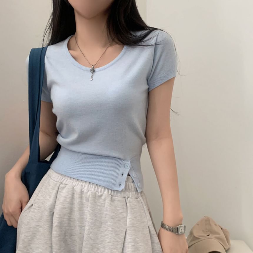 Striped Cropped Knit Top with Scoop Neck