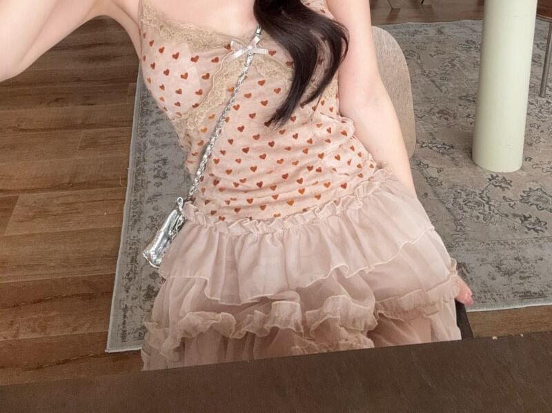 Dotted Camisole, Cardigan & Mini A-Line Skirt Set