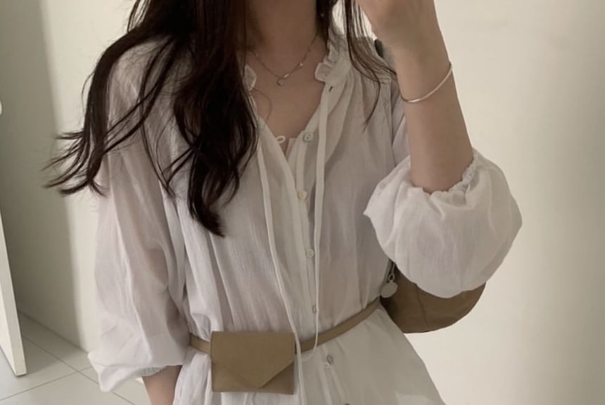 Ruffled Button-Up Blouse with Long Sleeves