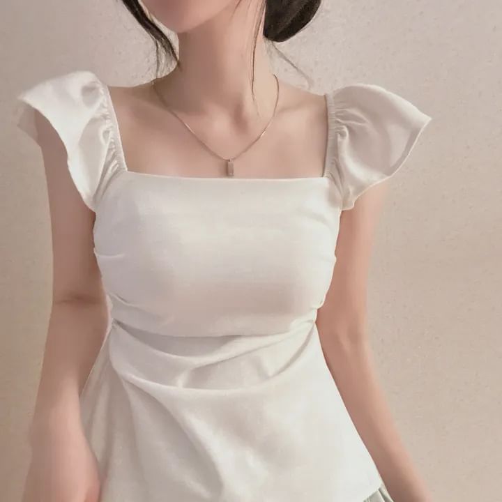 Square-Neck T-Shirt with Cap Sleeves