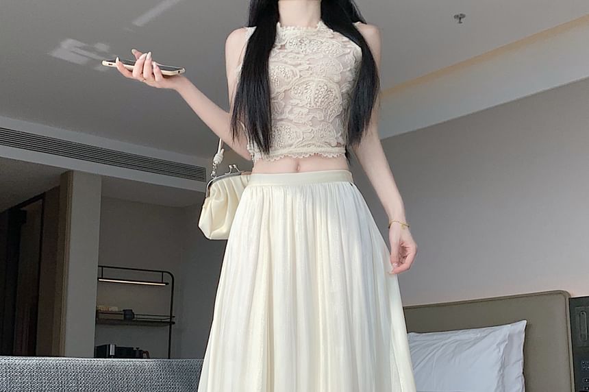 High Waist Sheer Plain Maxi A-Line Skirt