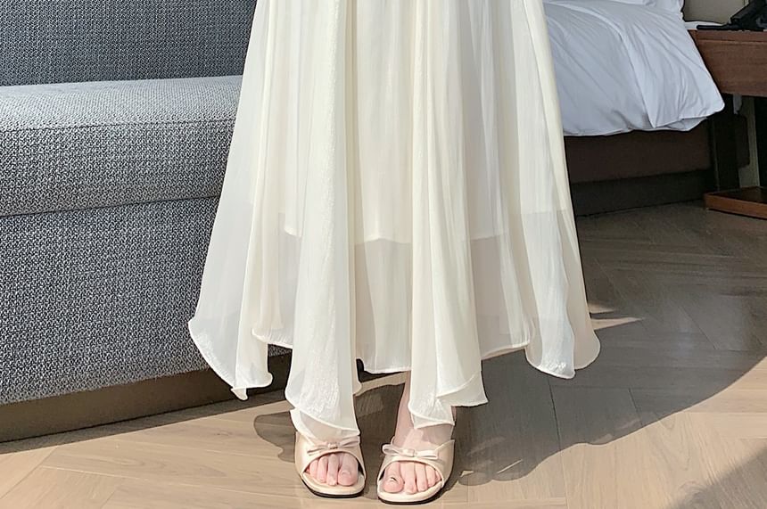 High Waist Sheer Plain Maxi A-Line Skirt