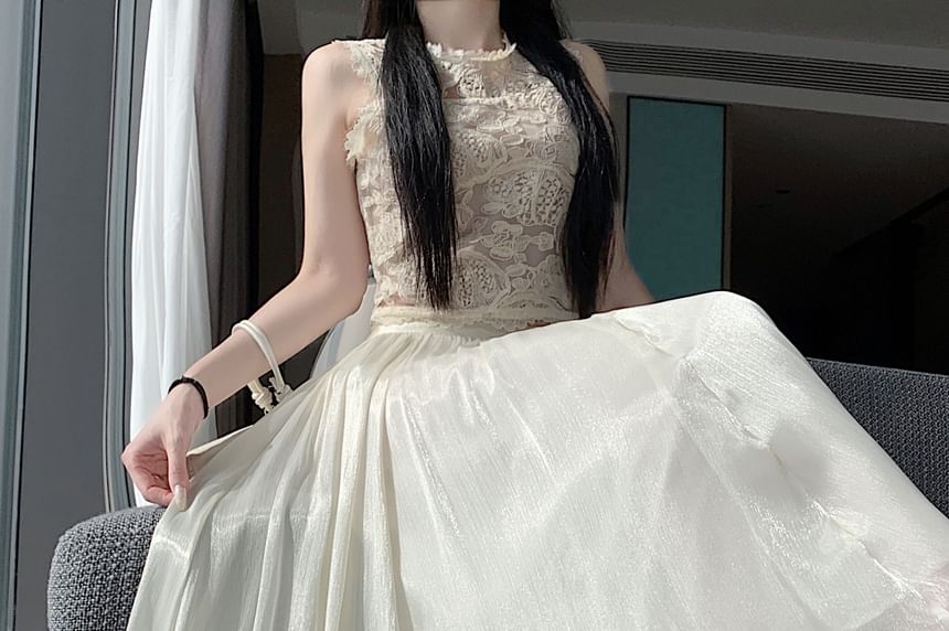 High Waist Sheer Plain Maxi A-Line Skirt