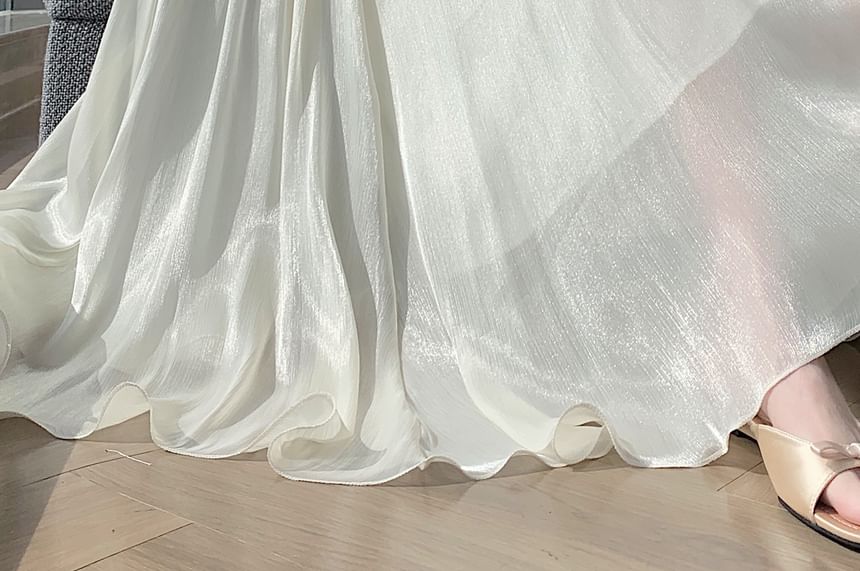 High Waist Sheer Plain Maxi A-Line Skirt
