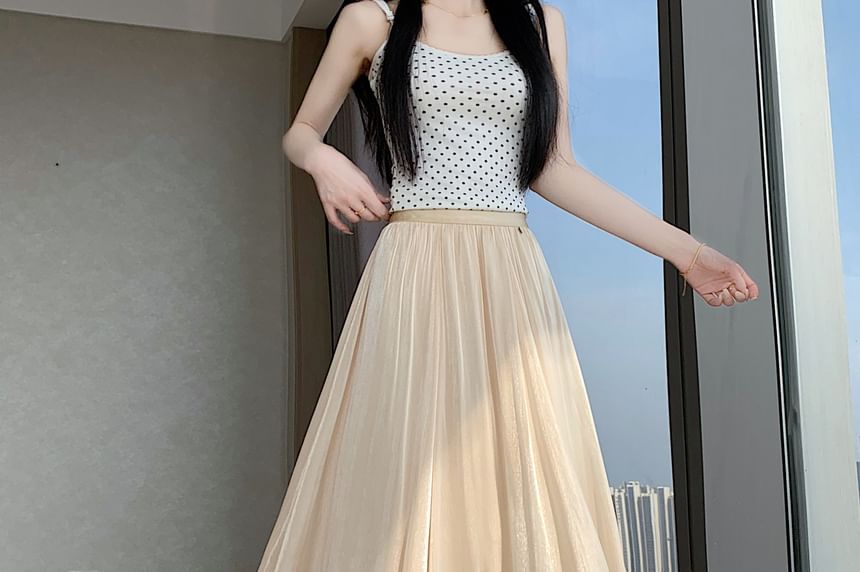 High Waist Sheer Plain Maxi A-Line Skirt