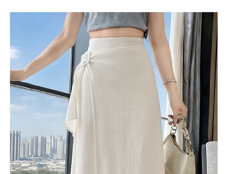 High Waist Asymmetrical Plain Maxi A-Line Skirt