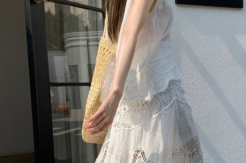 High Waist Lace Maxi A-Line Skirt