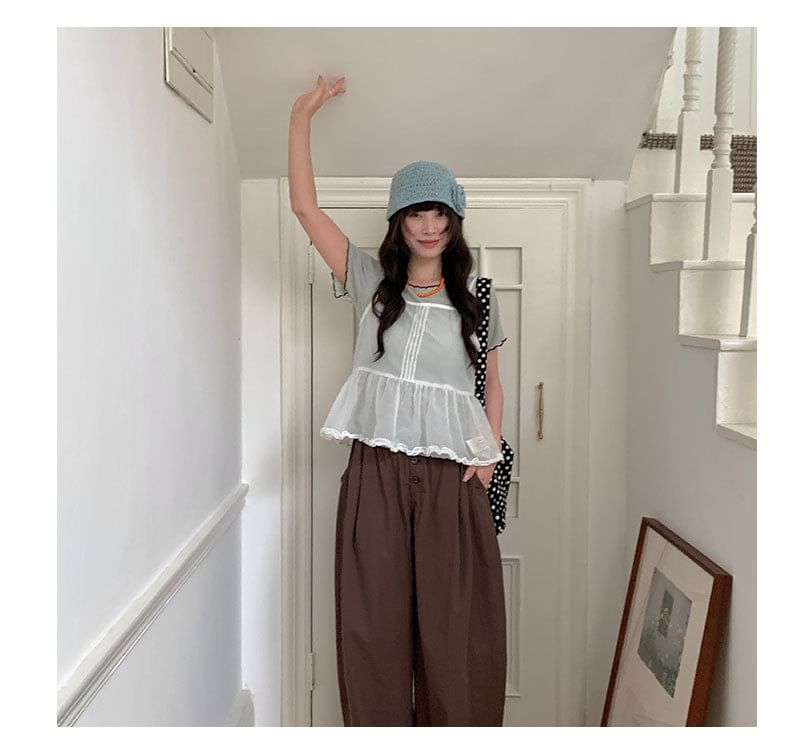 Sheer Frill Trim Pintuck Crop Camisole