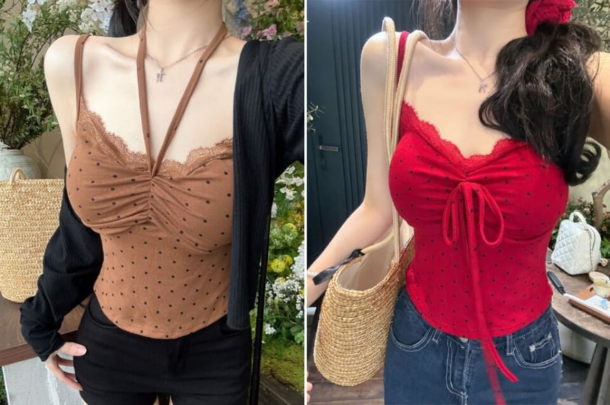 Polka Dot Halter Neck Crop Top