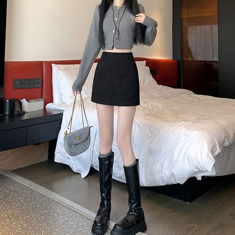 High Waist Plain Mini Pencil Skirt