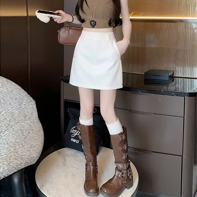 High Waist Plain Mini Pencil Skirt