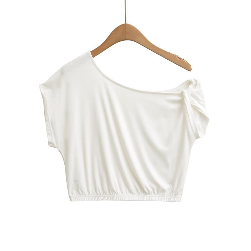 Off-Shoulder Crop T-Shirt with Short Sleeves