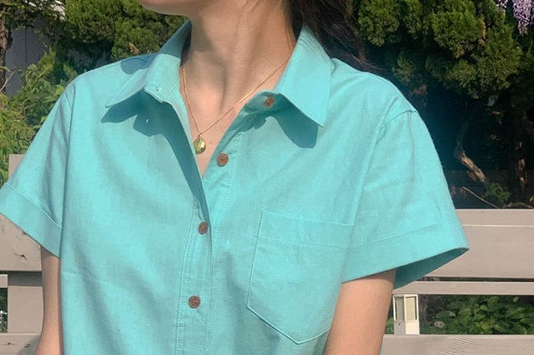 Collared Plain Short Sleeve Shirt