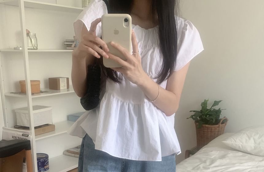 Ruched Tiered Top with Flutter Sleeves