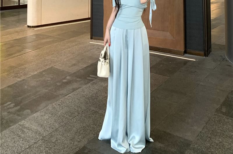 Off-Shoulder Ruched Slim Fit Top with High Waist Culottes Set