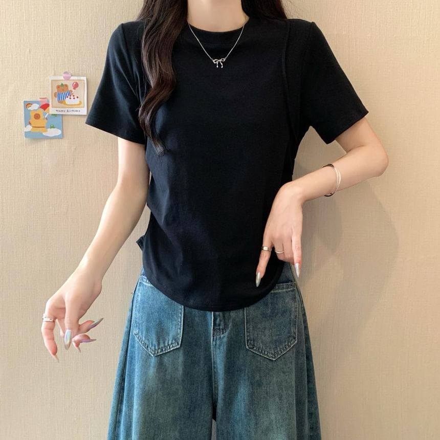 Crew Neck Ruched Short Sleeve T-Shirt