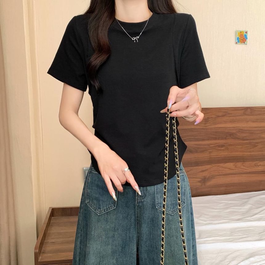 Crew Neck Ruched Short Sleeve T-Shirt