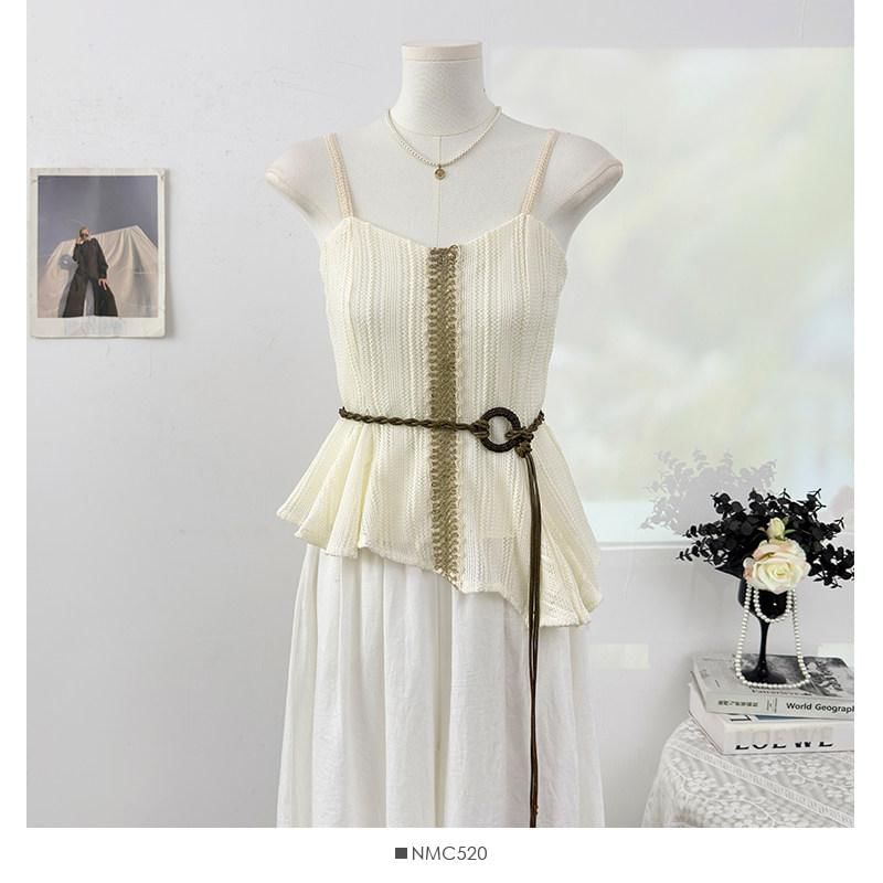 Spaghetti Strap V-Neck Lace Trim Asymmetrical Camisole Top