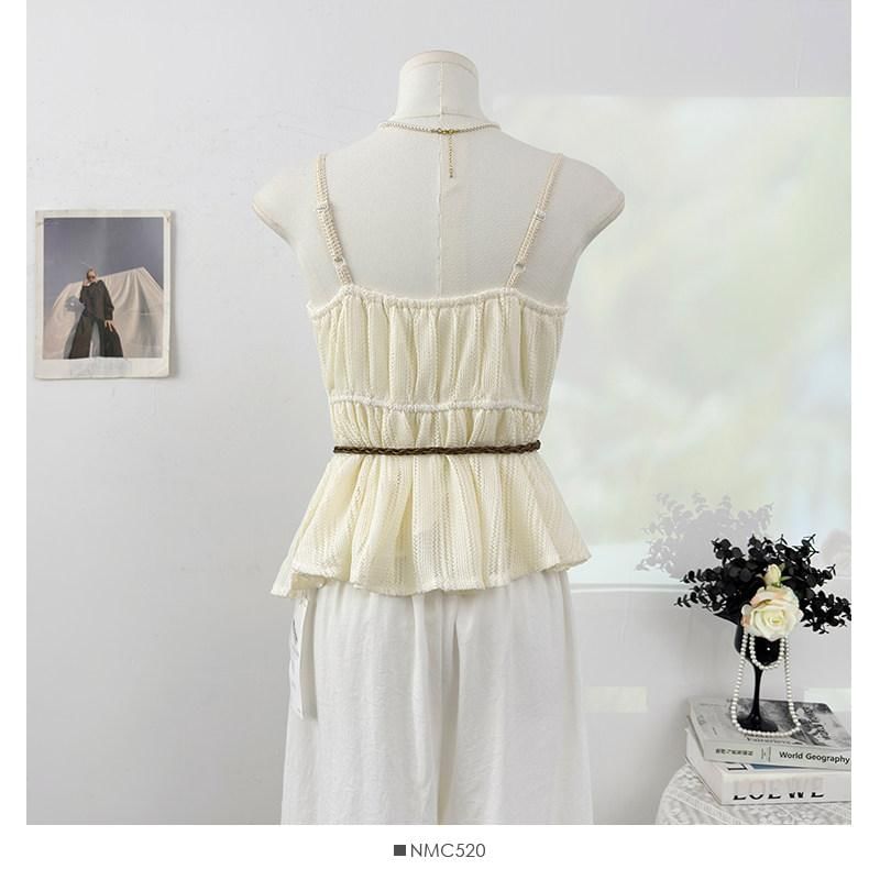 Spaghetti Strap V-Neck Lace Trim Asymmetrical Camisole Top